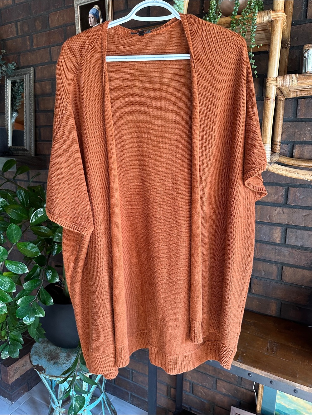 Dynamite Open-Front Short-Sleeve Cardigan - Rust/Orange